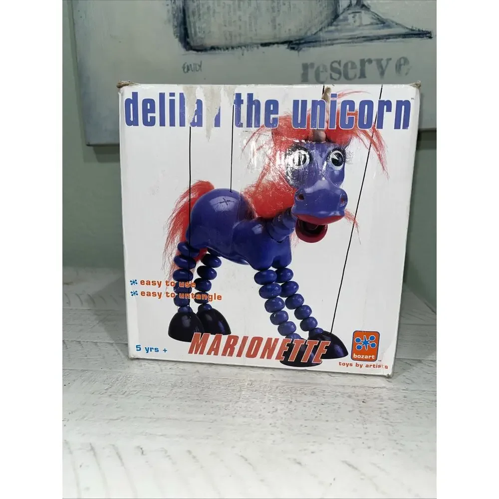 Bozart Delilah the Unicorn Marionette Puppet 1998 Purple Orange Mane